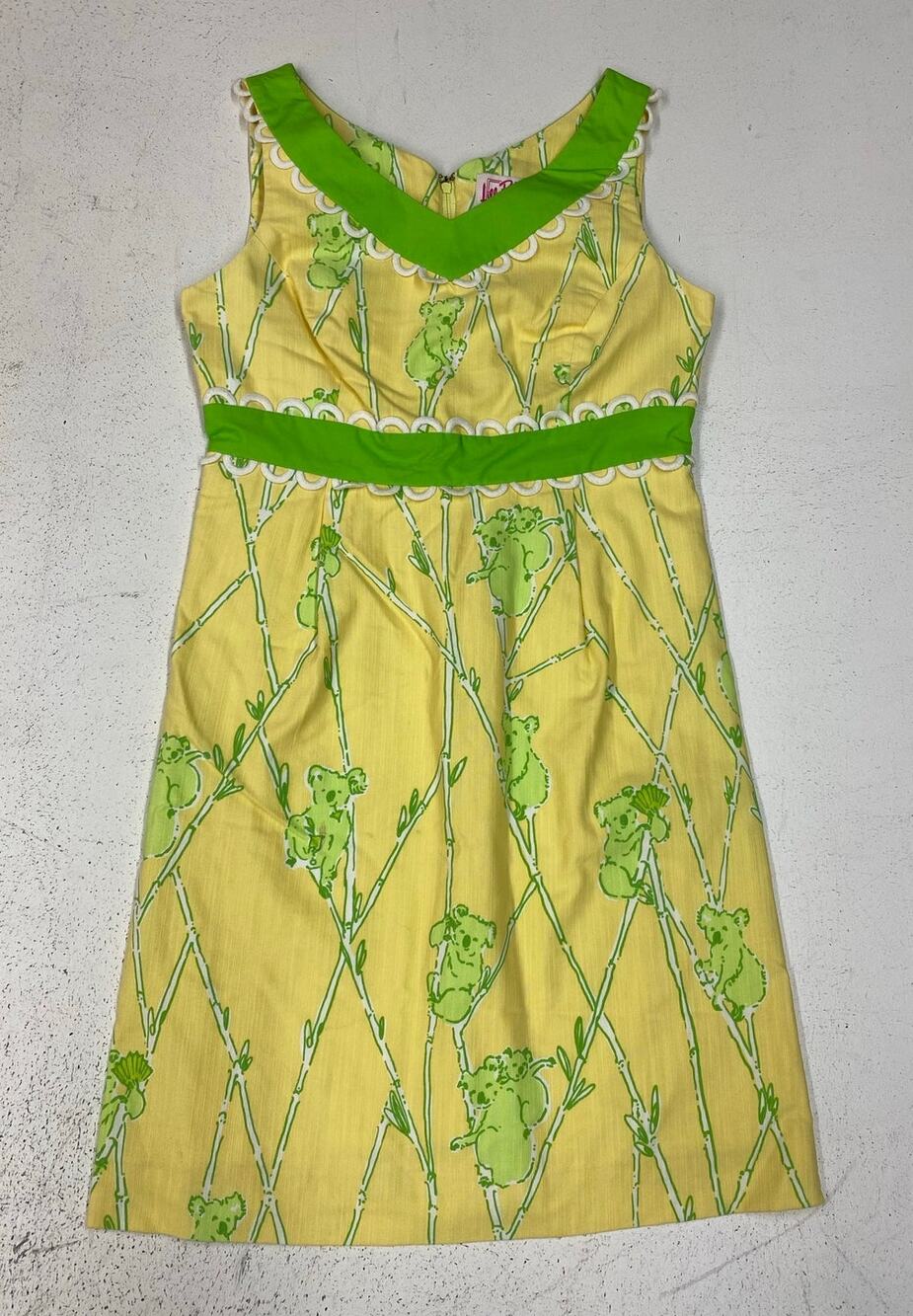 VTG Y2K Lilly Pulitzer koala sleeveless shift lace embroidered midi cotton dress